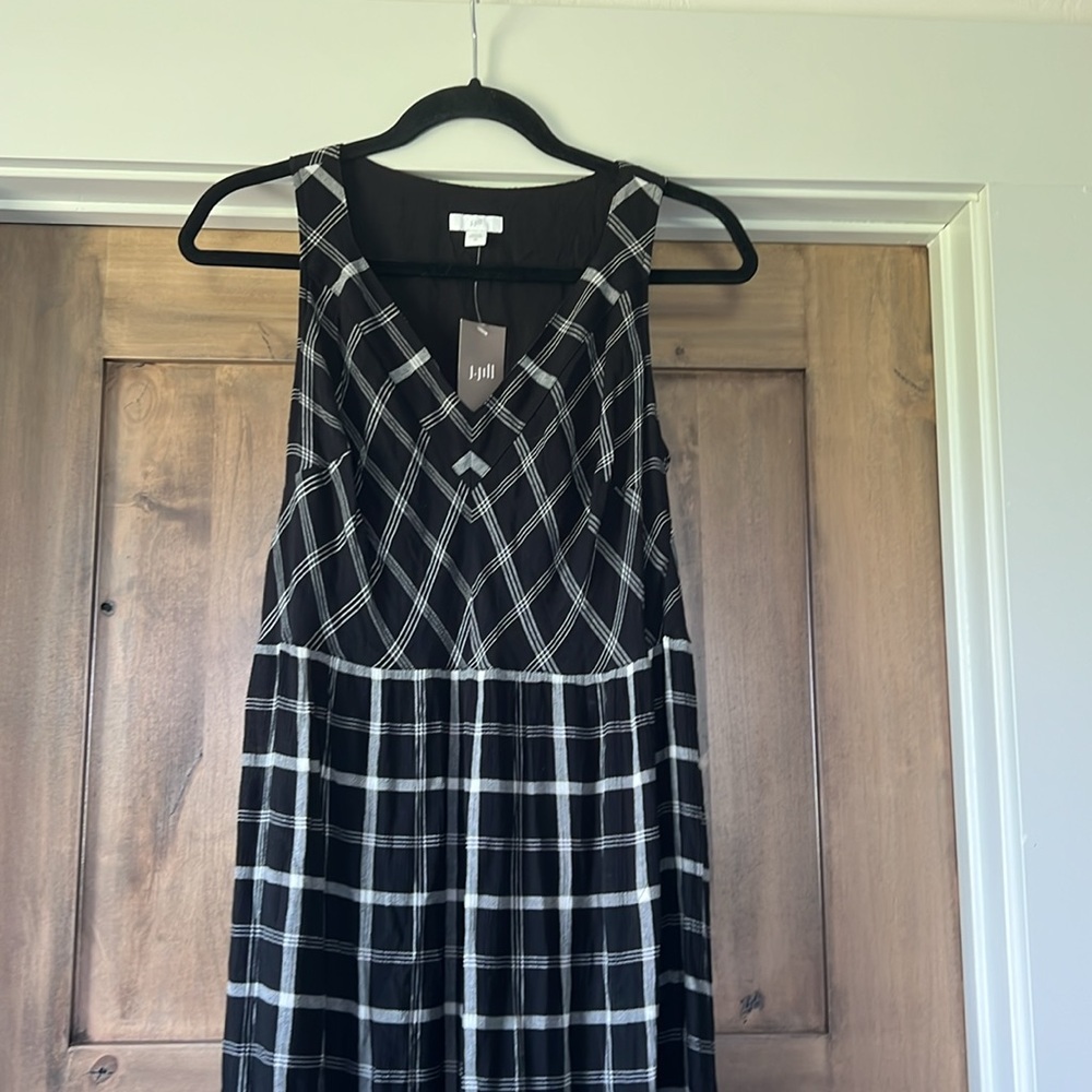 NWT J. Jill Black White Mixed Print Plaid Print Midi Dress - Picture 3 of 10